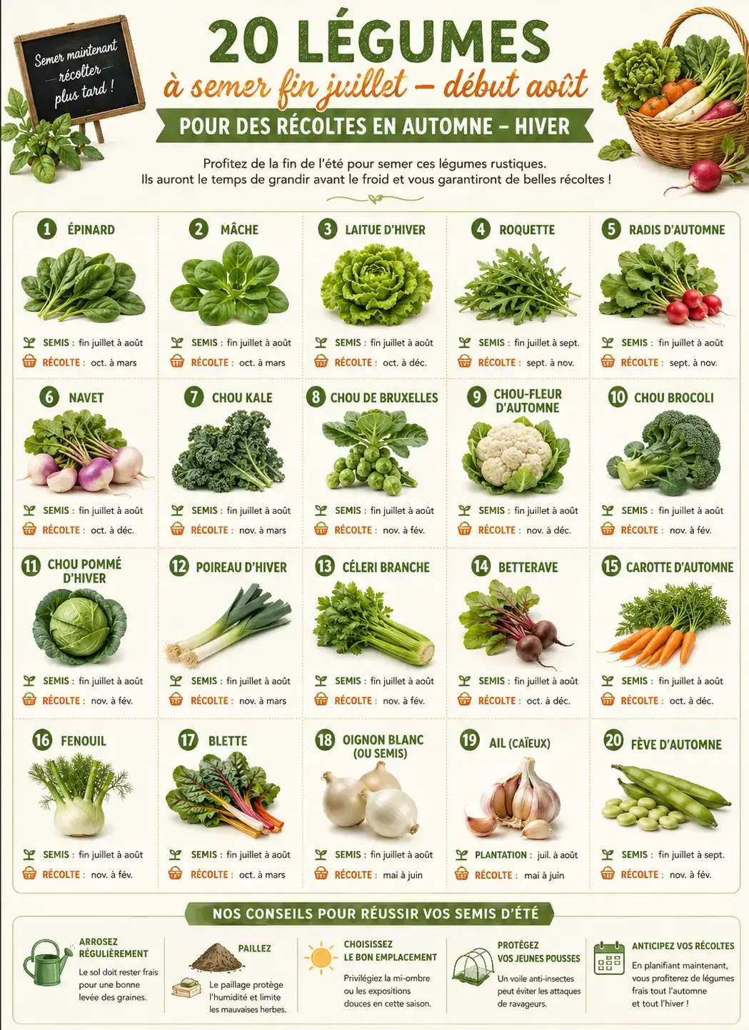 Que semer fin juillet et début août - 20 légumes pour des récoltes d’automne et d’hiver